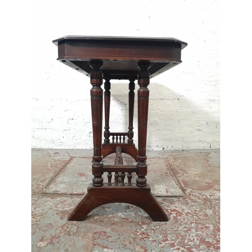 1119 - A 19th century mahogany rectangular side table with lower stretcher - approx. 69cm high x 92cm wide ... 