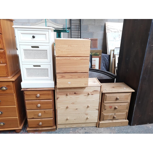 1125 - Five modern chests of drawers, four pine and one white painted