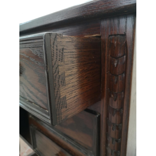 1132 - A Jaycee oak side cabinet with three drawers and one cupboard door - approx. 73cm high x 65cm wide x... 