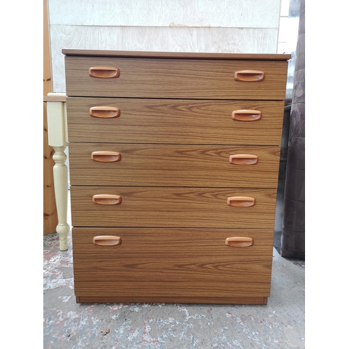 1138 - A Schreiber teak effect chest of five drawers - approx. 92cm high x 74.5cm wide x 43cm deep