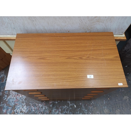 1138 - A Schreiber teak effect chest of five drawers - approx. 92cm high x 74.5cm wide x 43cm deep