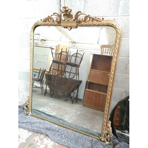 1142 - A 19th century gilt framed over mantle mirror - approx. 175cm high x 13cm wide