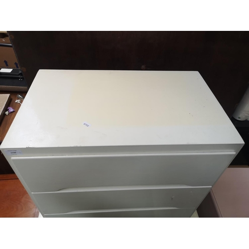 1150 - Two white painted chests of drawers, one three drawer - approx. 81cm high x 91cm wide x 45cm deep an... 