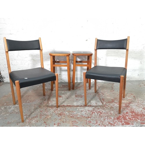 1097 - Four pieces of mid 20th century furniture, two beech and black vinyl stools - approx. 62cm x 33cm² a... 