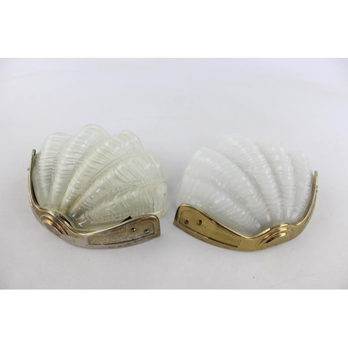 1014A - Two vintage Art Deco inspired clam shell wall sconces/lightshades