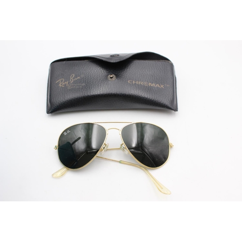 743 - A cased pair of vintage inspired Ray-Ban gold tone Aviator sunglasses