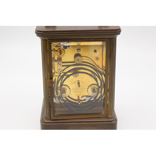 801 - A vintage Matthew Norman heavy brass cased key wind carriage clock with Swiss made 11 jewel movement... 