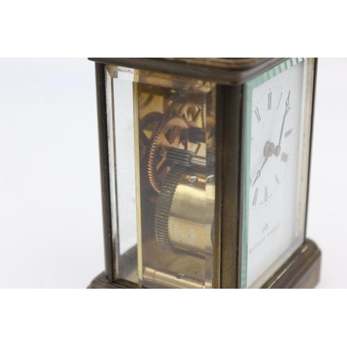 802 - A vintage Matthew Norman heavy brass cased  key wind carriage clock with eleven jewel movement