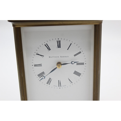 803 - A vintage Matthew Norman heavy brass cased key wind quarter repeating carriage clock with key - appr... 