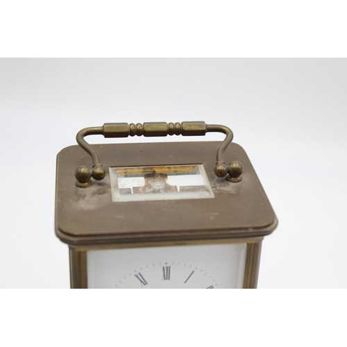 803 - A vintage Matthew Norman heavy brass cased key wind quarter repeating carriage clock with key - appr... 