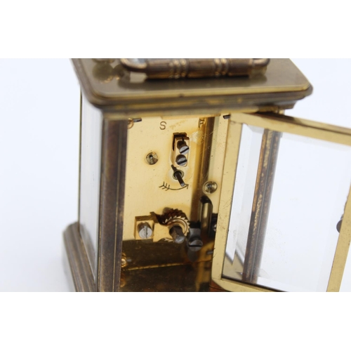 804 - A vintage Matthew Norman small brass cased key wind carriage clock with key - approx. 6cm x 5cm x 8c... 