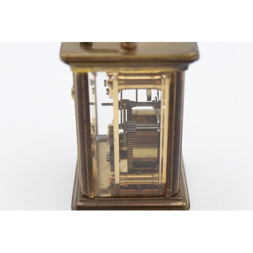 804 - A vintage Matthew Norman small brass cased key wind carriage clock with key - approx. 6cm x 5cm x 8c... 