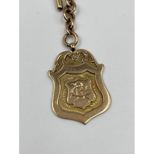 2321 - A stamped 9ct gold albert chain with hallmarked Birmingham 9ct gold fob - approx. gross weight 50 gr... 