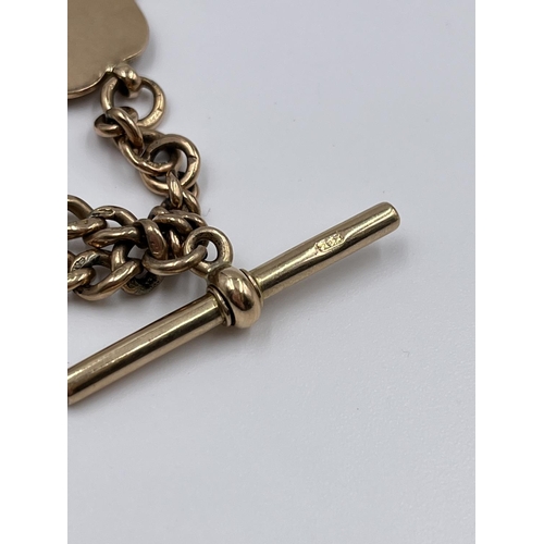 2321 - A stamped 9ct gold albert chain with hallmarked Birmingham 9ct gold fob - approx. gross weight 50 gr... 