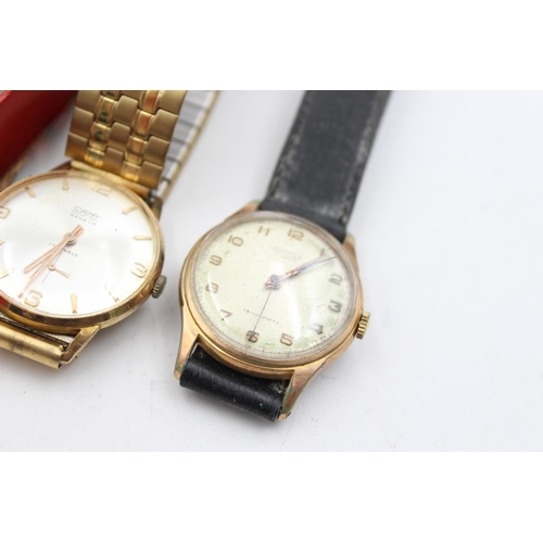 2412 - Three vintage hand wind men's wristwatches, one Smiths Empire, one Roamer and one Camy Geneve