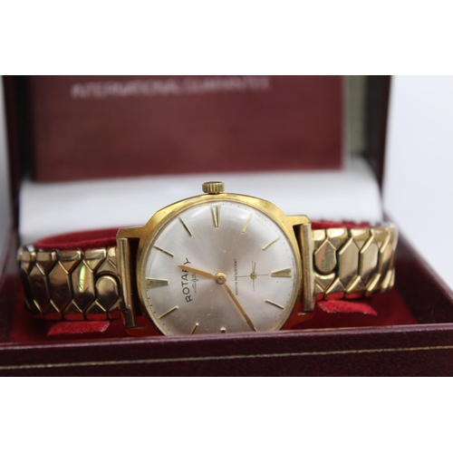 2421 - Three vintage gold tone hand wind men's wristwatches, one Phenix, one boxed Rotary and one Montine