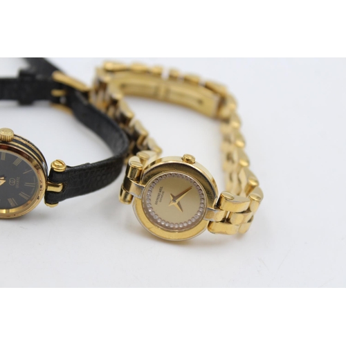 2427 - Three gold tone quartz women's wristwatches, one Gucci, one Raymond Weil and one Vivienne Westwood