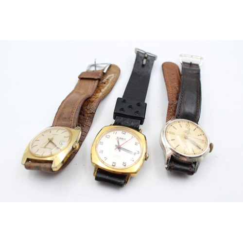 2435 - Three vintage gold tone hand wind men's wristwatches, one Smiths Empire, one Limit and one Timex