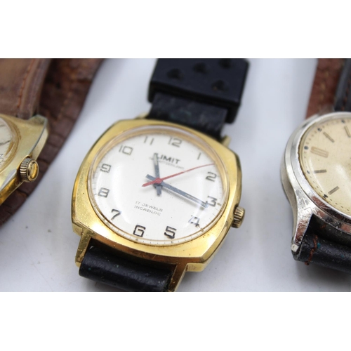 2435 - Three vintage gold tone hand wind men's wristwatches, one Smiths Empire, one Limit and one Timex