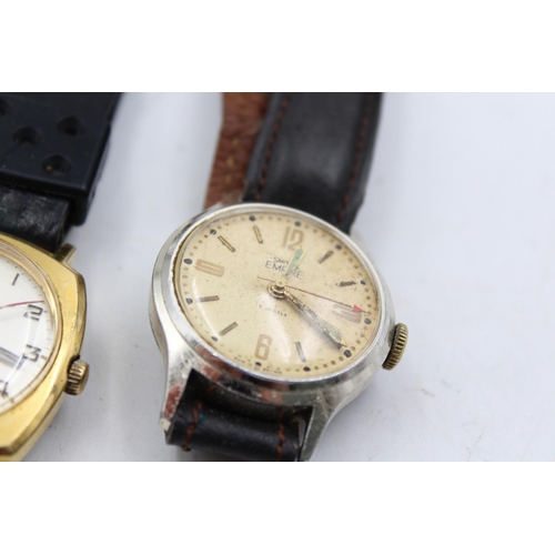 2435 - Three vintage gold tone hand wind men's wristwatches, one Smiths Empire, one Limit and one Timex