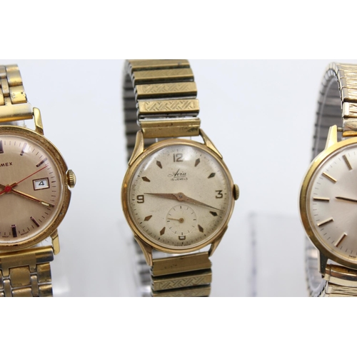 2438 - Three vintage gold tone hand wind men's wristwatches to include Rotary, Avia etc.