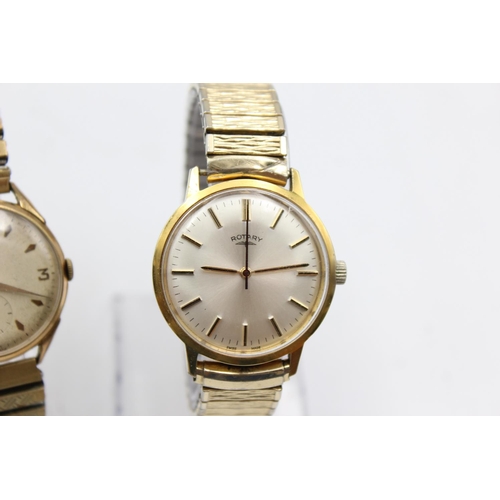 2438 - Three vintage gold tone hand wind men's wristwatches to include Rotary, Avia etc.