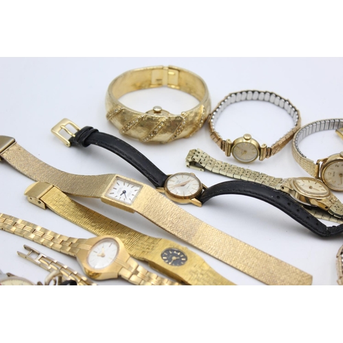 2440 - Fifteen vintage gold tone women's wristwatches to include Seiko, Tissot, Smiths etc.