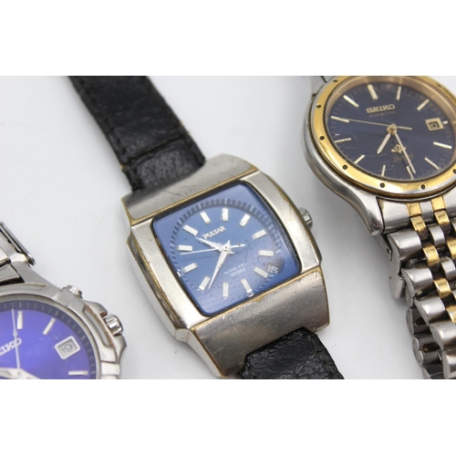 2452 - Four kinetic/solar powered men's wristwatches to include Seiko, Pulsar etc.