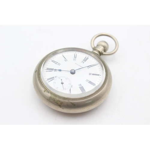 2455 - A vintage Waltham Railway timekeeper hand wind pocket watch with Chamfered Crystal front and case ba... 