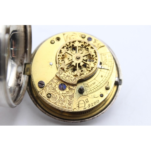 2457 - A vintage .925 silver pair cased Verge Fusee key wind open face pocket watch