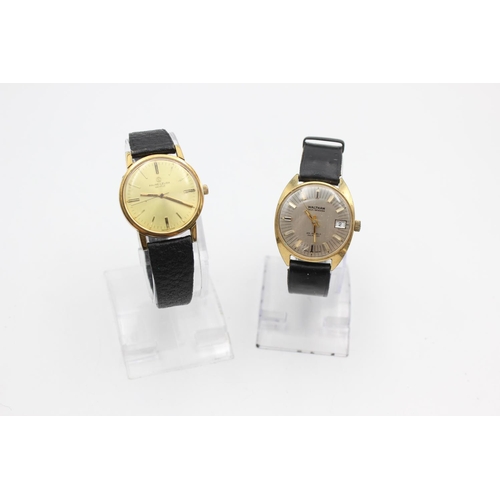 2463 - Two vintage gold tone men's wristwatches, one Waltham 25 jewels and one Favre-Leuba