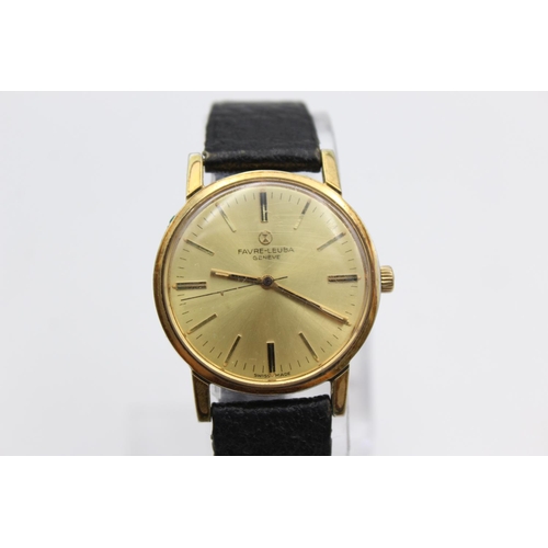 2463 - Two vintage gold tone men's wristwatches, one Waltham 25 jewels and one Favre-Leuba