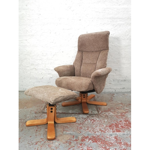 1057D - A Global Furniture Alliance Ltd. brown upholstered swivel armchair with matching footstool - approx.... 