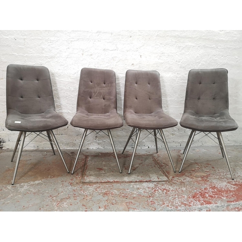 1072A - A set of four modern grey suede and brushed steel dining chairs - approx. 94cm high x 44cm wide x 50... 