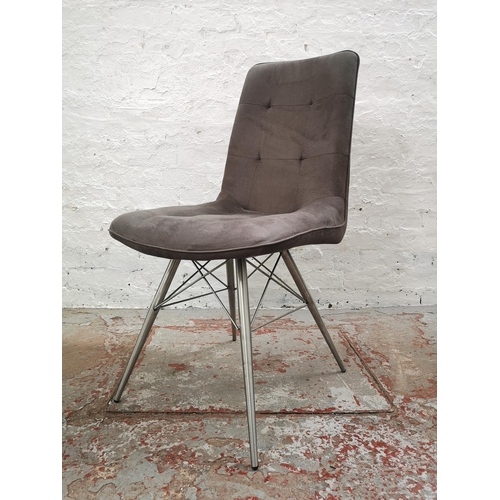 1072A - A set of four modern grey suede and brushed steel dining chairs - approx. 94cm high x 44cm wide x 50... 