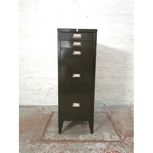 1073B - A mid 20th century military green metal five drawer office filing cabinet - approx. 99cm high x 34.5... 