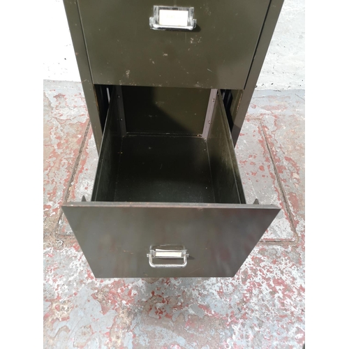 1073B - A mid 20th century military green metal five drawer office filing cabinet - approx. 99cm high x 34.5... 