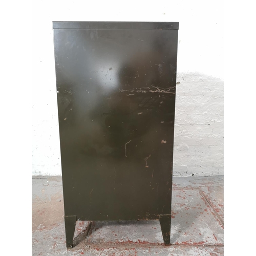 1073B - A mid 20th century military green metal five drawer office filing cabinet - approx. 99cm high x 34.5... 