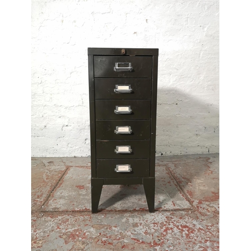 1073C - A mid 20th century military green metal six drawer office filing cabinet - approx. 73cm high x 29cm ... 