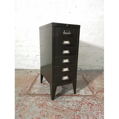 1073C - A mid 20th century military green metal six drawer office filing cabinet - approx. 73cm high x 29cm ... 