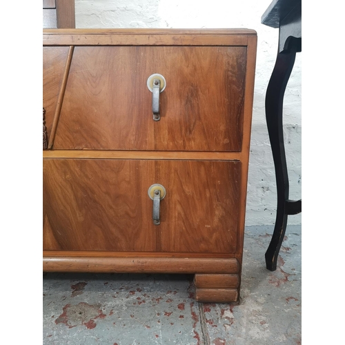 1082A - Three pieces of furniture, mahogany wall mountable corner cabinet - approx. 76cm high x 49cm wide x ... 