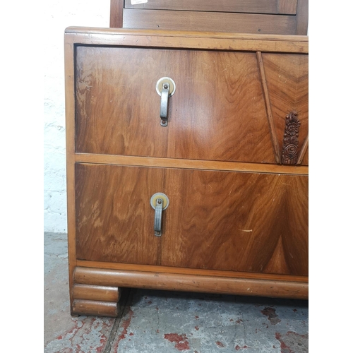 1082A - Three pieces of furniture, mahogany wall mountable corner cabinet - approx. 76cm high x 49cm wide x ... 