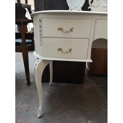 1131A - A French style white painted kidney shaped dressing table with five drawers and upper three section ... 