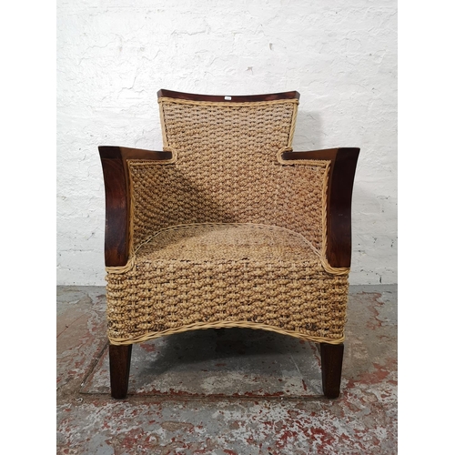 1155A - A modern hardwood and wicker armchair - approx. 90cm high x 62cm wide x 59cm deep