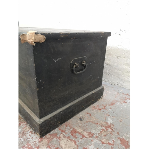 1156 - A Victorian black painted pine blanket box - approx. 48cm high x 114cm wide x 53cm deep