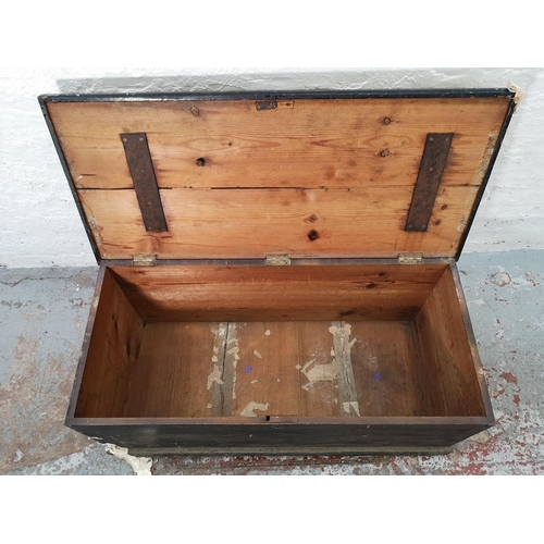 1156 - A Victorian black painted pine blanket box - approx. 48cm high x 114cm wide x 53cm deep