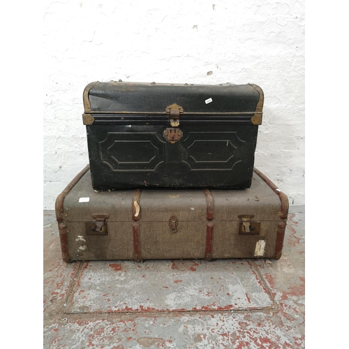 1156A - Two early 20th century travel trunks, one approx. 31cm high x 92cm wide x 53cm deep and one approx. ... 