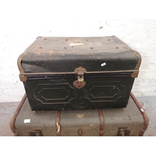 1156A - Two early 20th century travel trunks, one approx. 31cm high x 92cm wide x 53cm deep and one approx. ... 