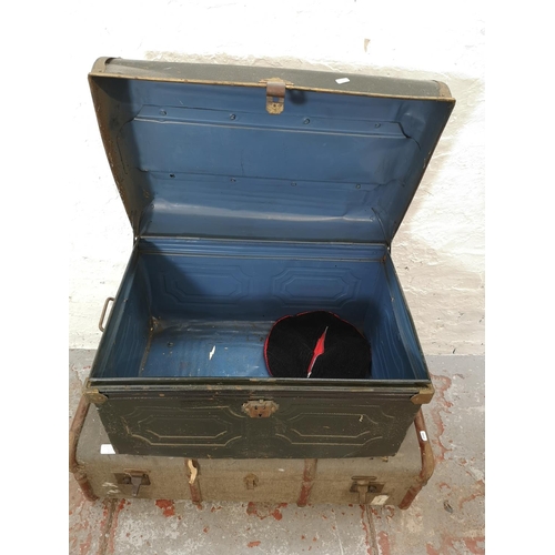 1156A - Two early 20th century travel trunks, one approx. 31cm high x 92cm wide x 53cm deep and one approx. ... 