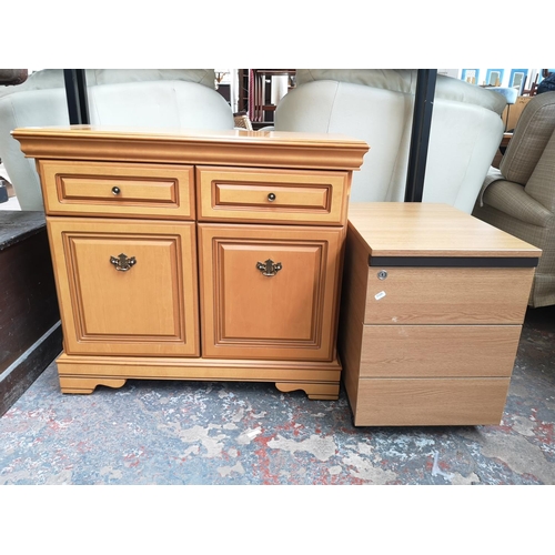 1157 - Two pieces of modern furniture, one oak effect three drawer office filing cabinet - approx. 56cm hig... 